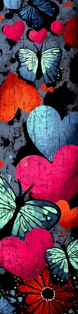 Free butterfly bookmarks of a butterfly with red hearts and butterflies